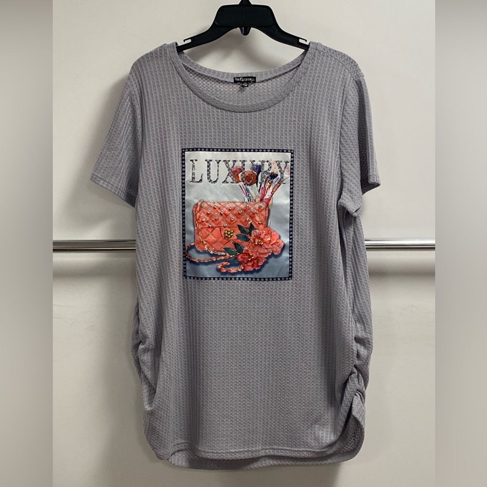 Short Sleeve Side Cinch Waffle Top w) LUXURY patch (NEW)